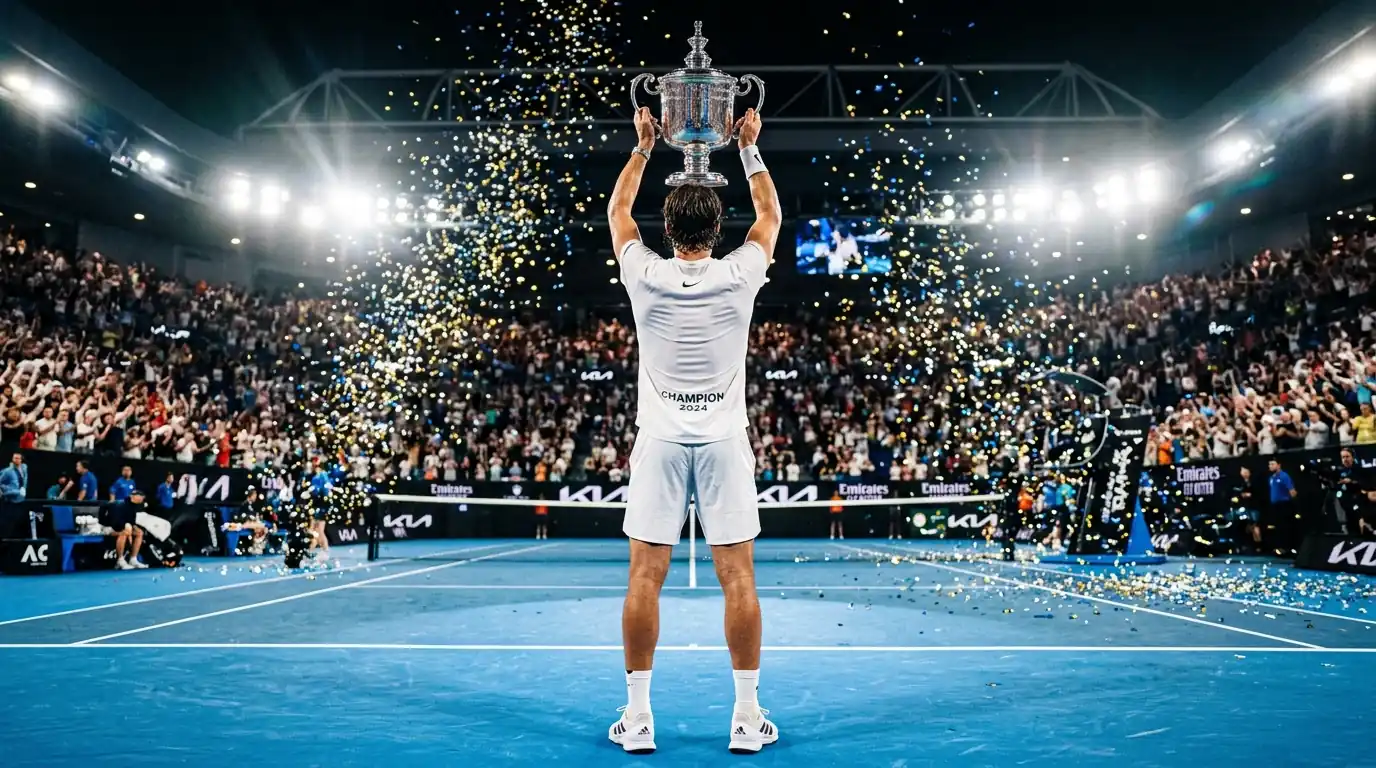 Momento histórico de victoria en pista dura durante un Grand Slam de tenis